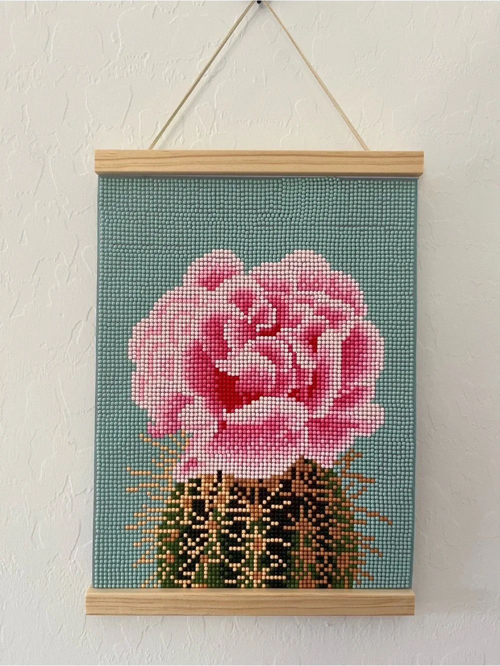 Pink Floral Diamond Art Wall Hanging Handmade Rhinestone Flower Decor